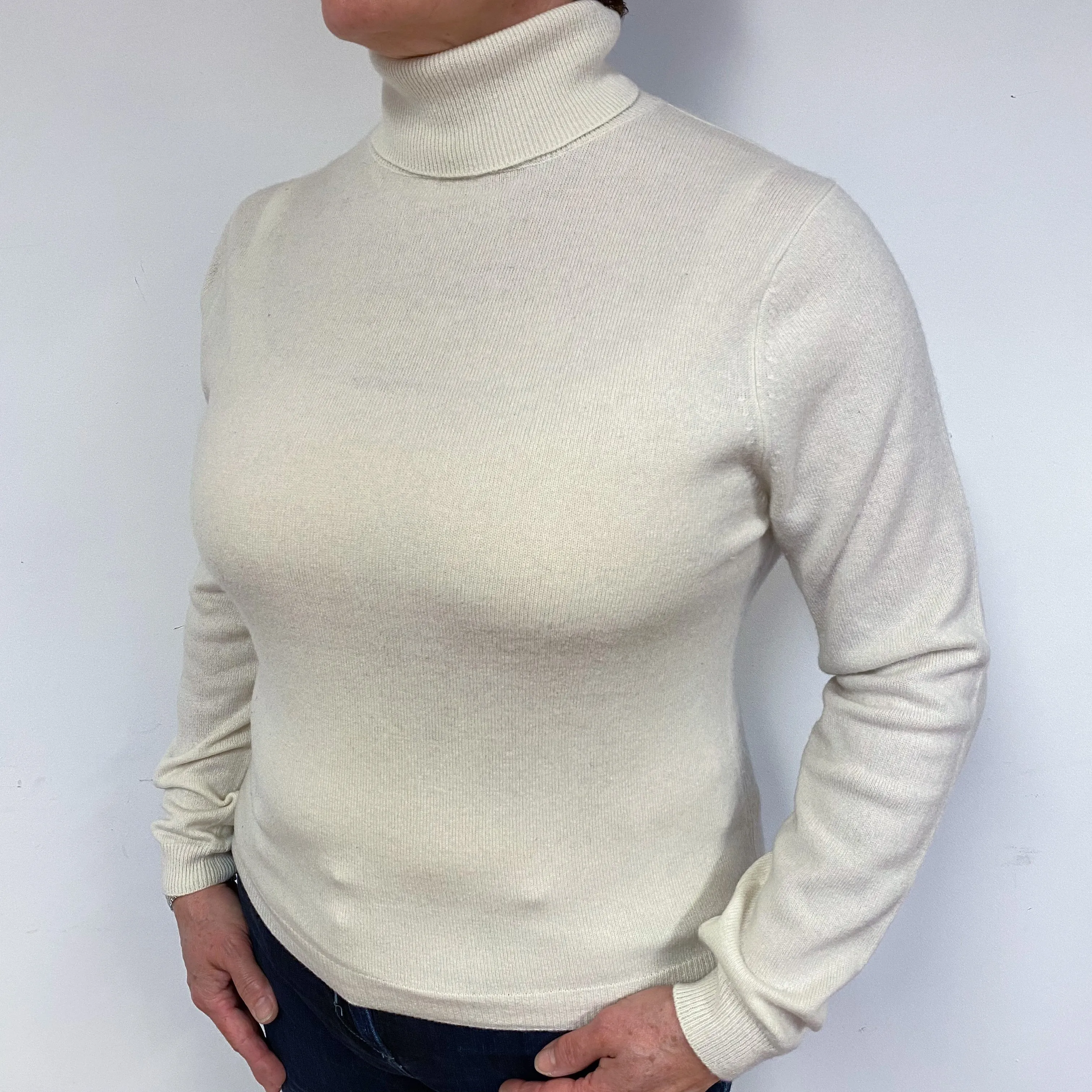 Cream Cashmere Polo Neck Jumper Large