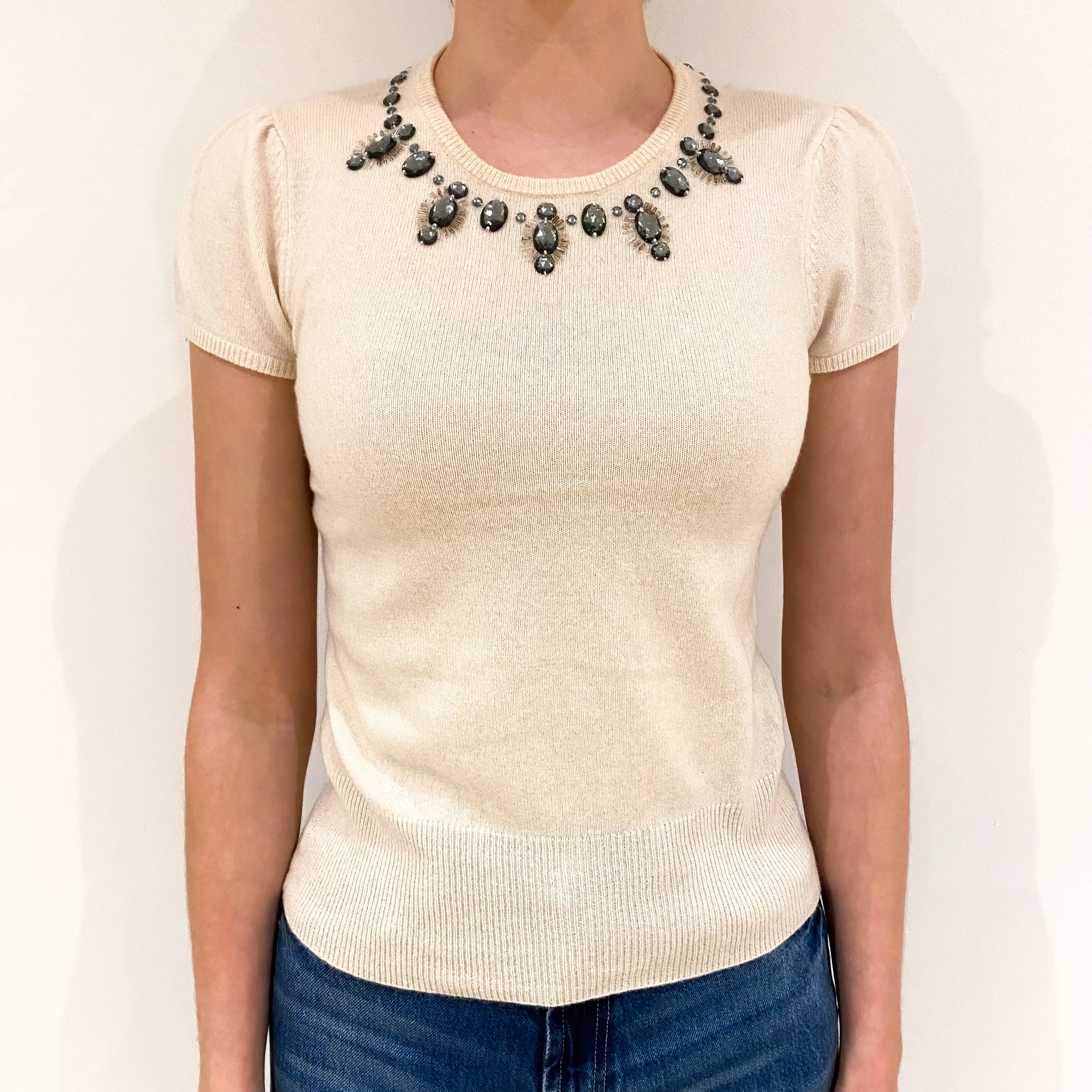 Cream Cashmere Short Sleeve Crew Neck Jumper Extra Small