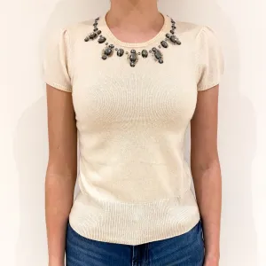 Cream Cashmere Short Sleeve Crew Neck Jumper Extra Small