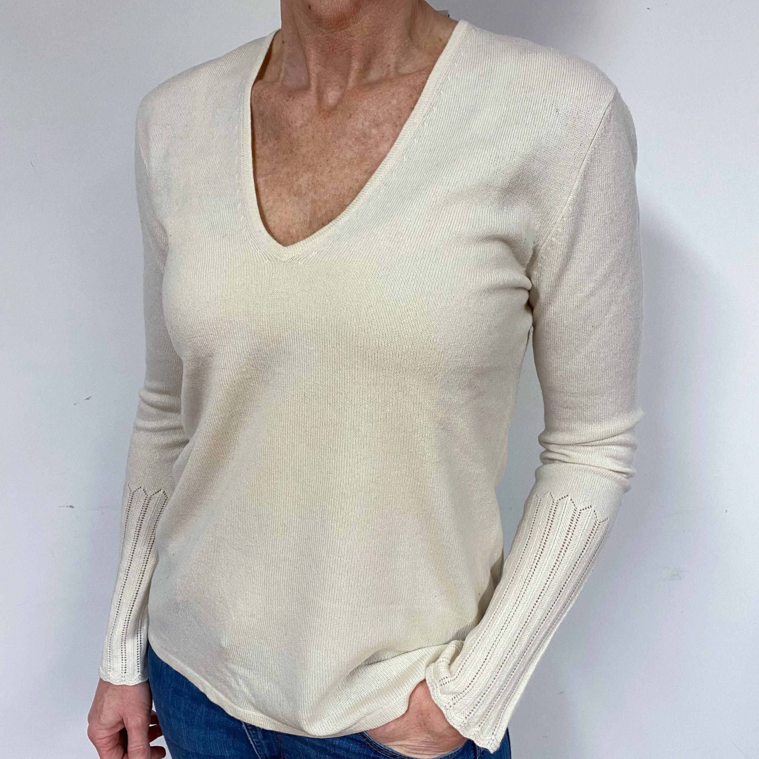Cream Cashmere V-Neck Jumper Medium
