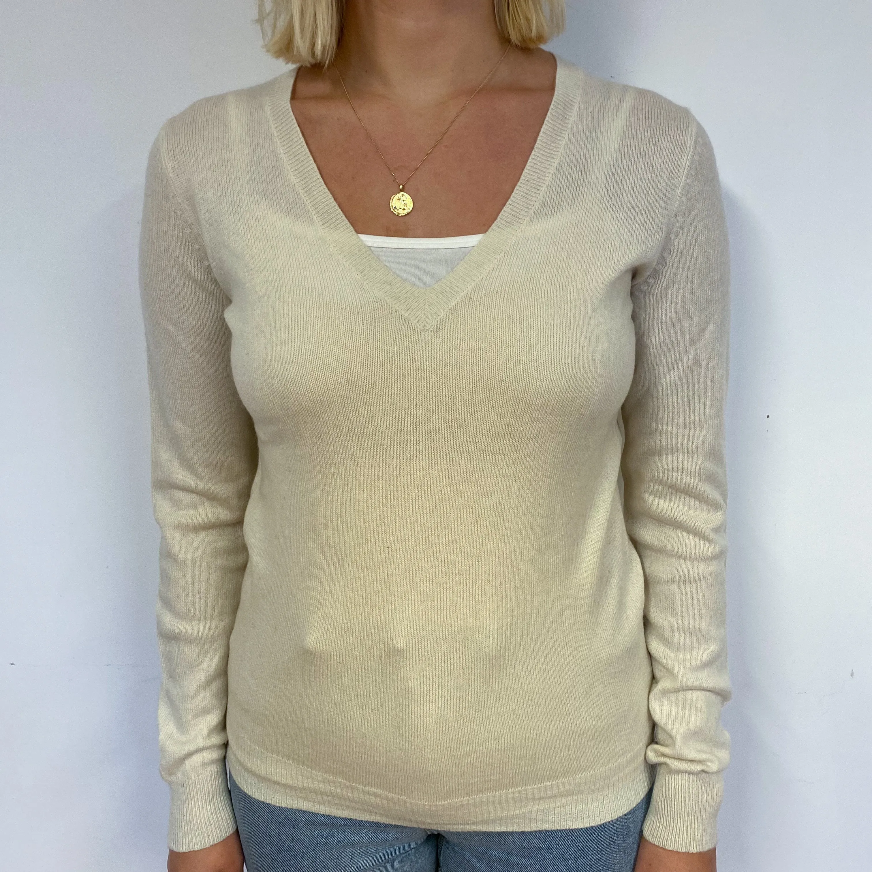 Cream Cashmere V-Neck Jumper Small
