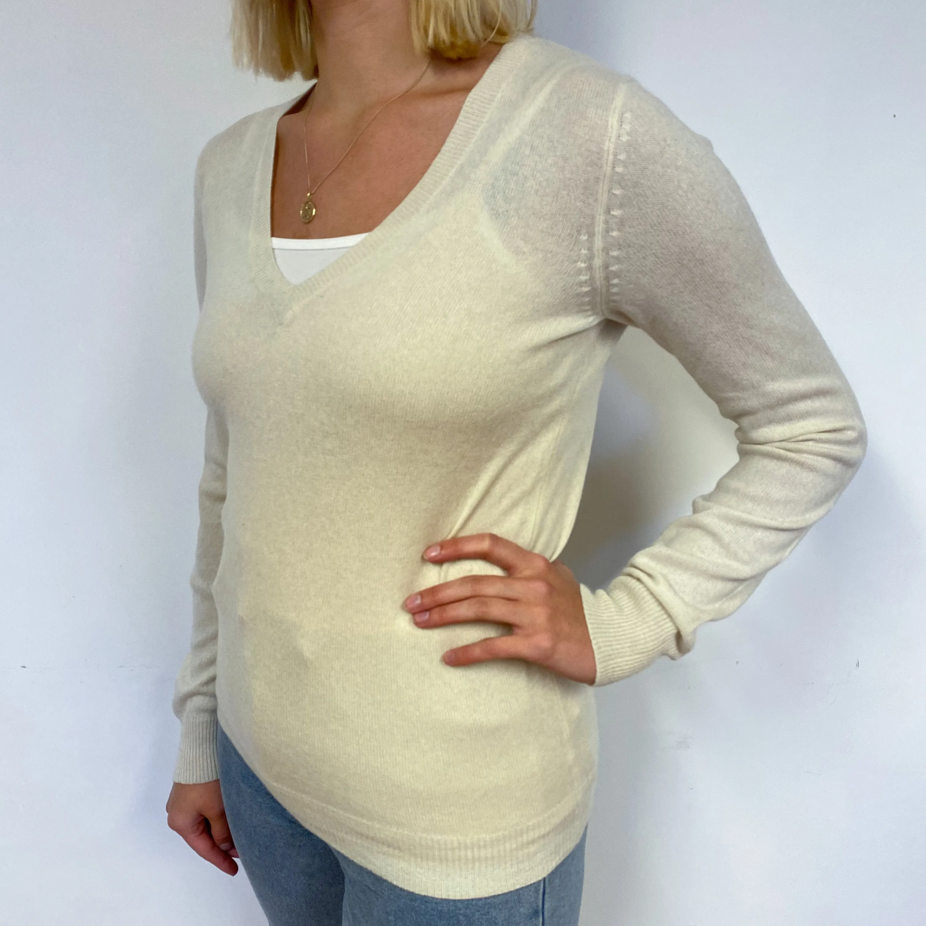 Cream Cashmere V-Neck Jumper Small