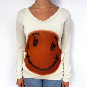 Cream Cashmere V-Neck Jumper with Motif Small