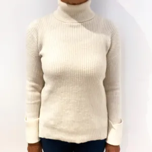 Cream Chunky Cashmere Polo Neck Jumper Medium