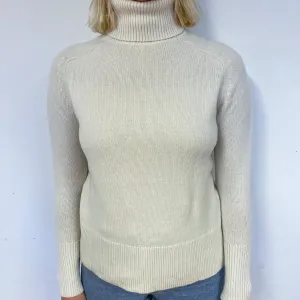 Cream Chunky Cashmere Polo Neck Jumper Small