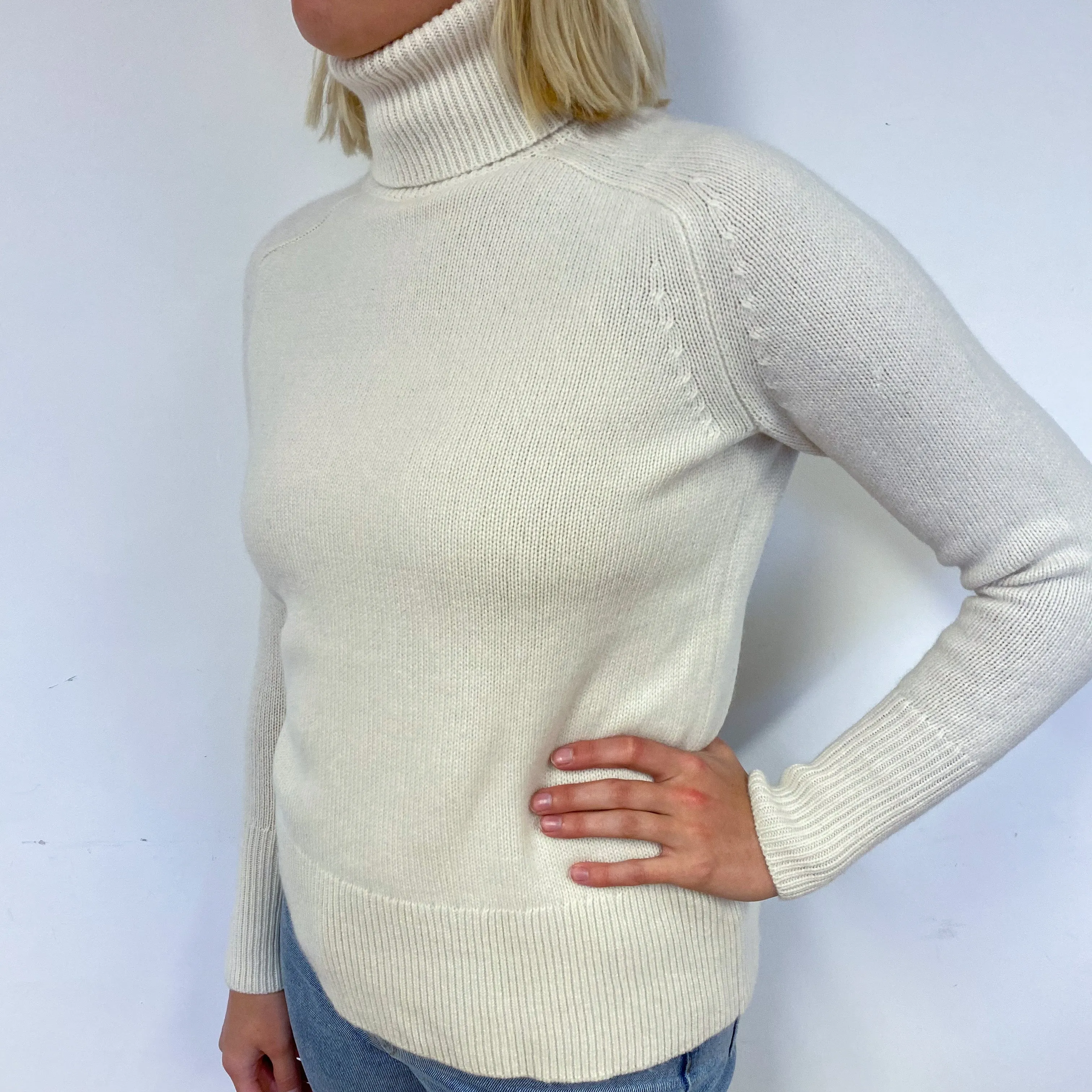 Cream Chunky Cashmere Polo Neck Jumper Small