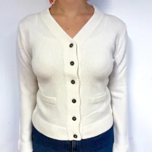 Cream Heavy Knit Cashmere V-Neck Cardigan Small