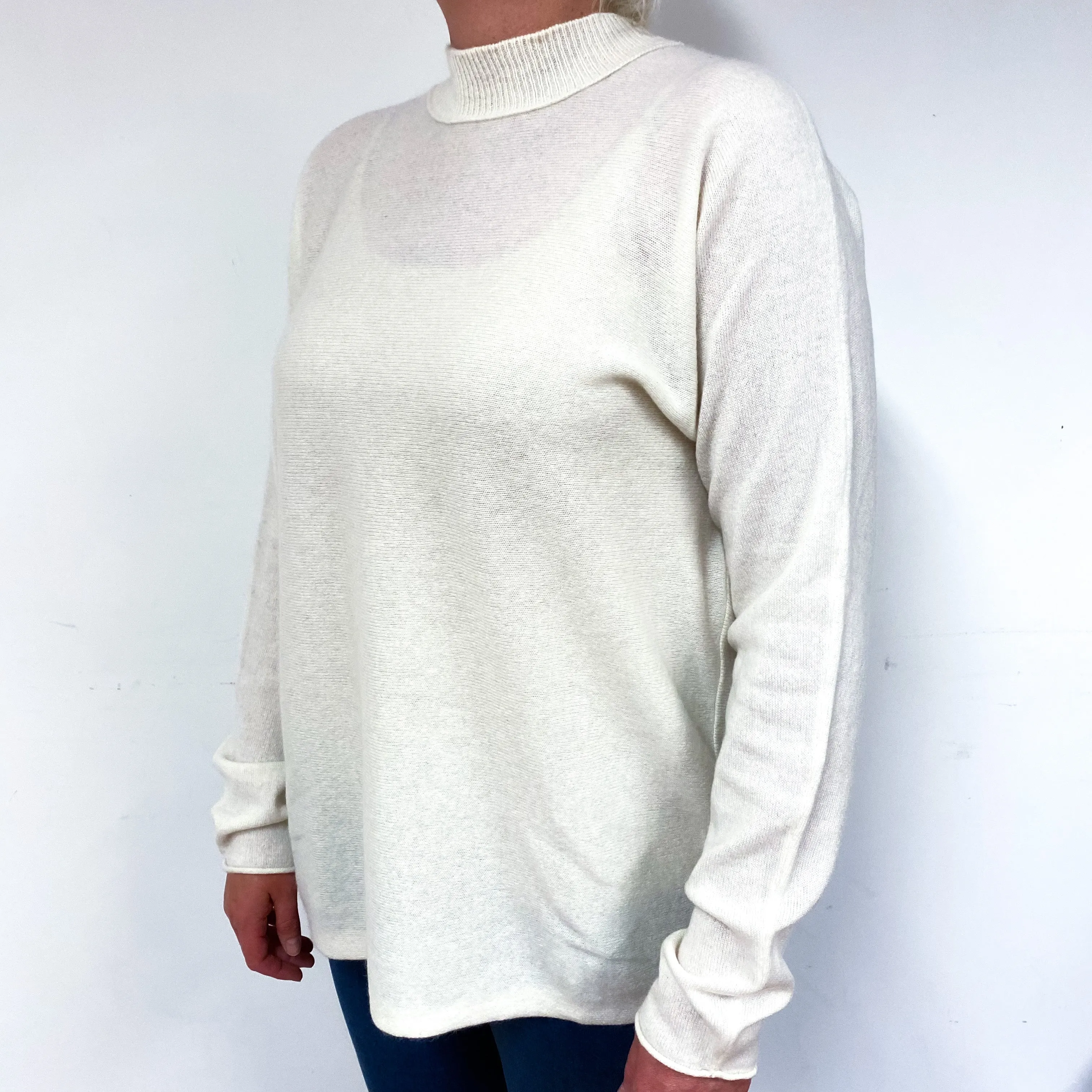 Cream Open Back Cashmere Crew Neck Jumper Large/XL