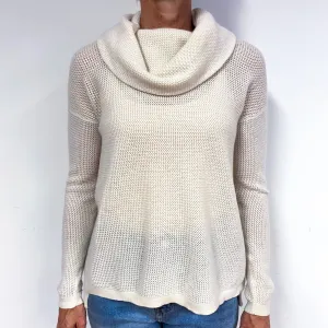 Cream Waffle Knit Cashmere Polo Neck Jumper Medium