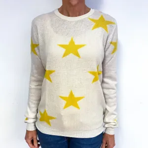 Cream with Yellow Stars Cashmere Crew Neck Jumper Medium
