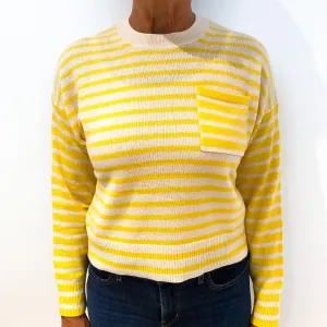 Cream Yellow Striped Boxy Cashmere Crew Neck Jumper Medium
