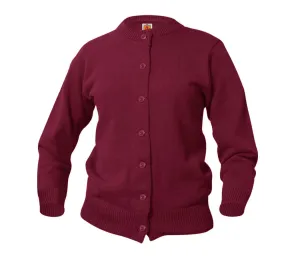 Crewneck Cardigan - w/ School Logo - Maroon