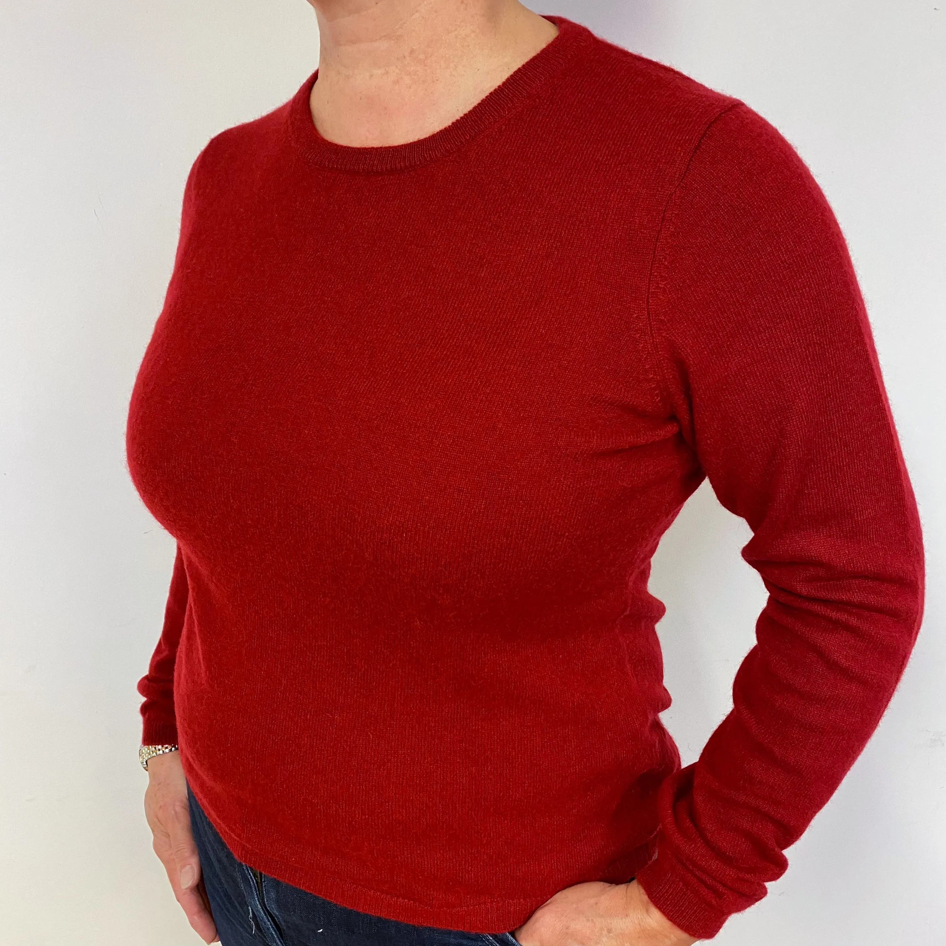 Crimson Red Cashmere Crew Neck Jumper Large