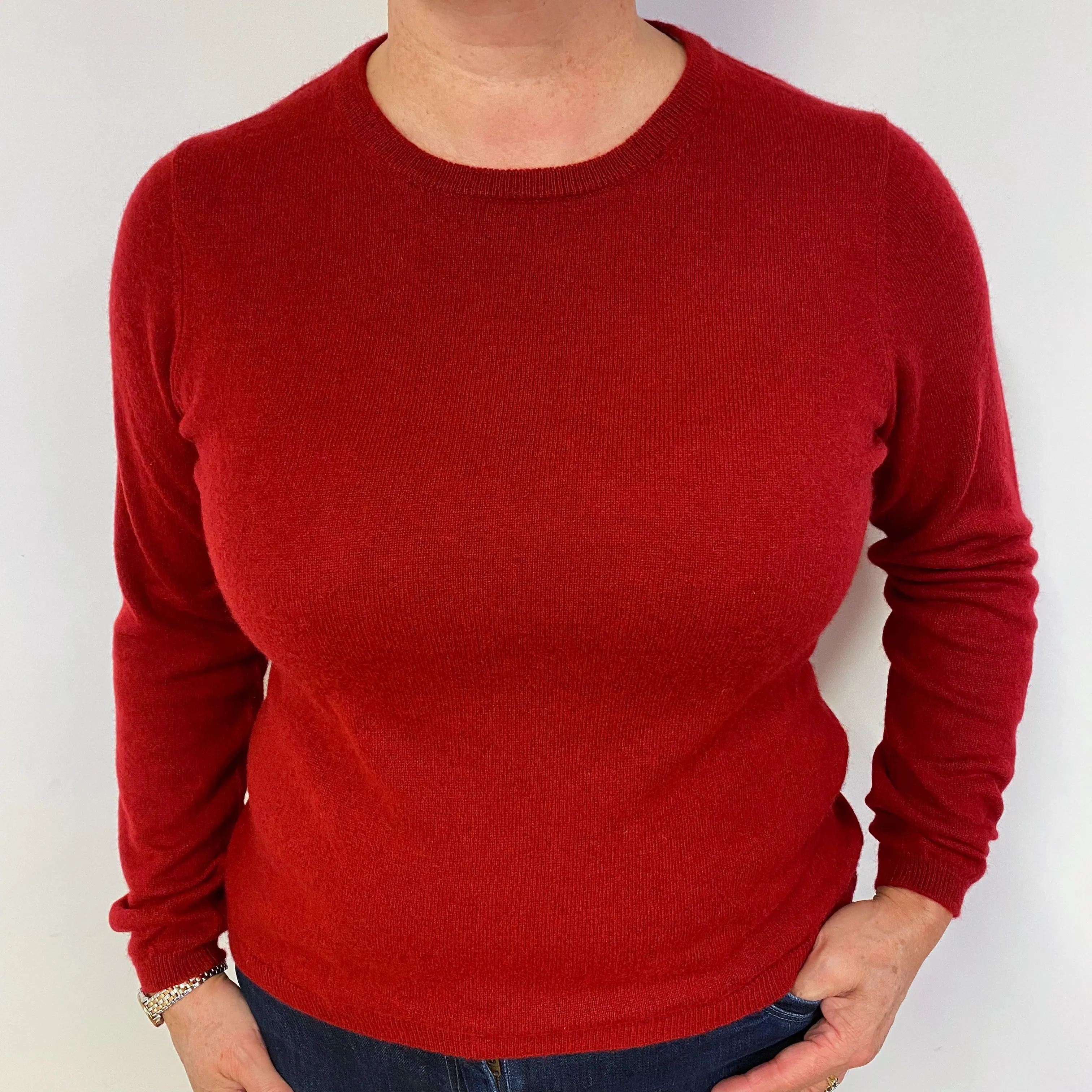 Crimson Red Cashmere Crew Neck Jumper Large