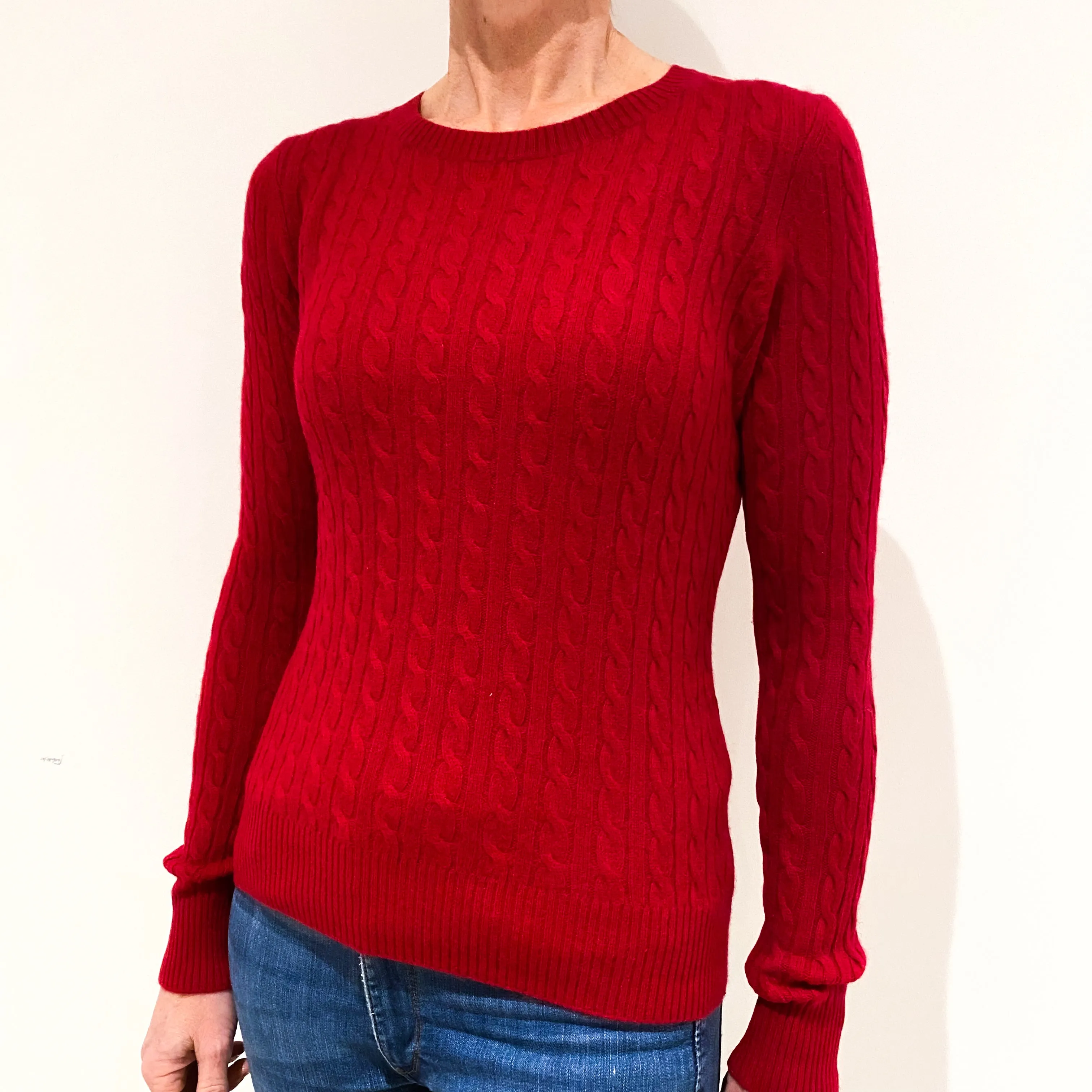 Crimson Red Cashmere Crew Neck Jumper Small