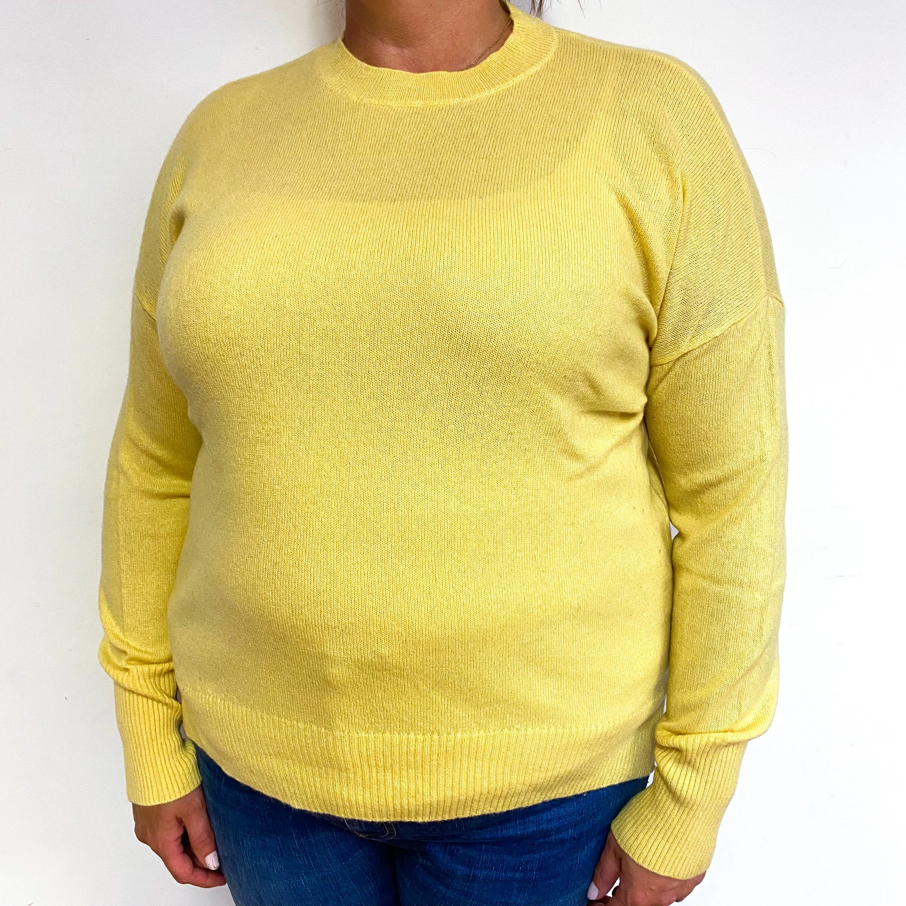 Custard Yellow Cashmere Crew Neck Jumper Extra Large
