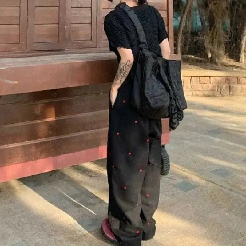Cute Heart Wide Leg Sports Pants