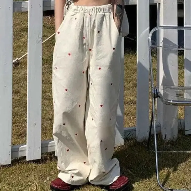 Cute Heart Wide Leg Sports Pants