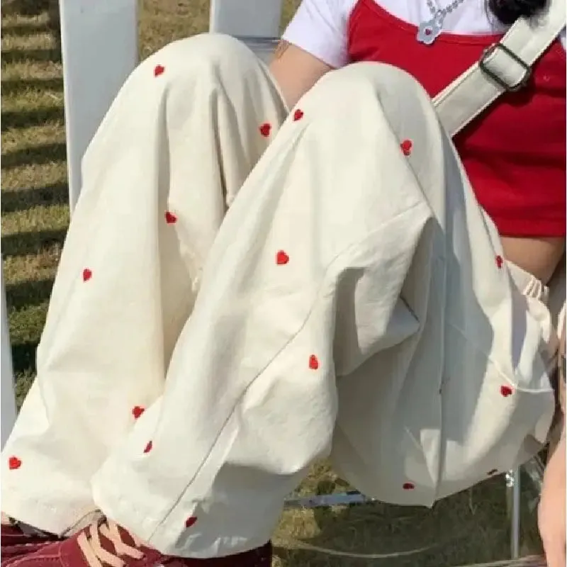Cute Heart Wide Leg Sports Pants