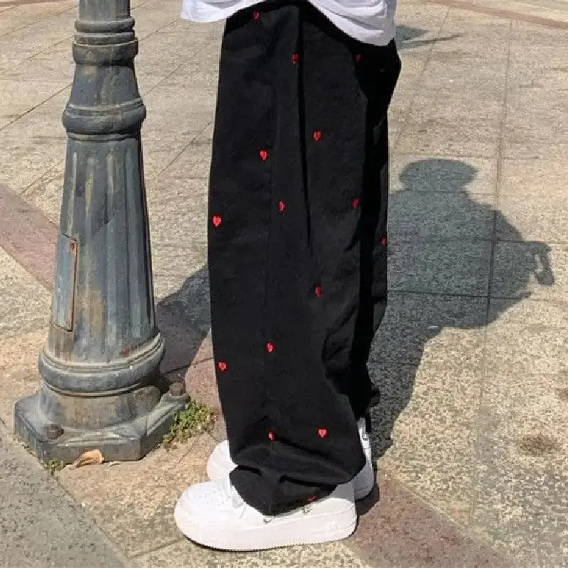 Cute Heart Wide Leg Sports Pants