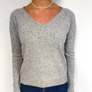 Dapple Grey Cashmere V-Neck Jumper Small