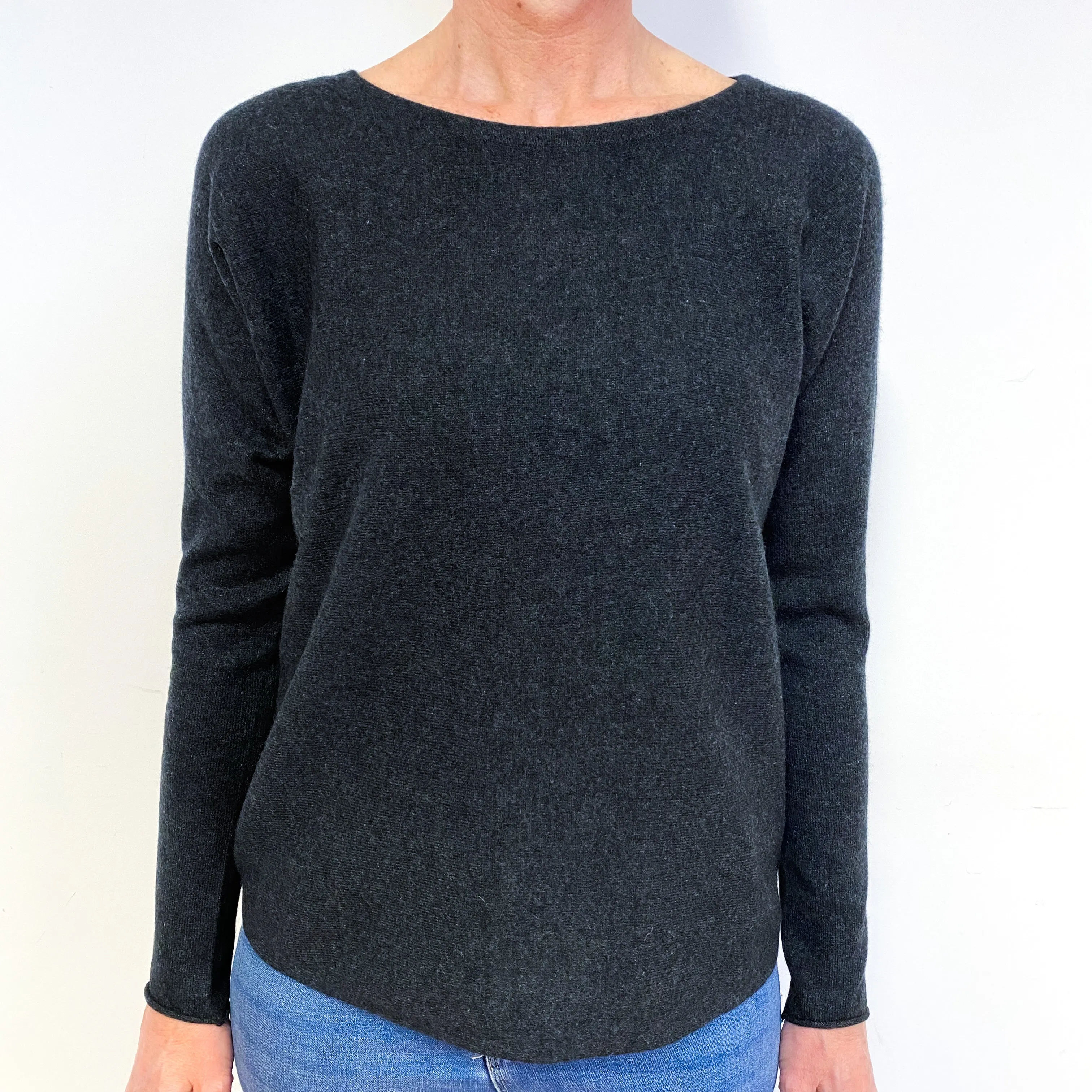 Dark Charcoal Grey Cashmere Crew Neck Jumper Medium