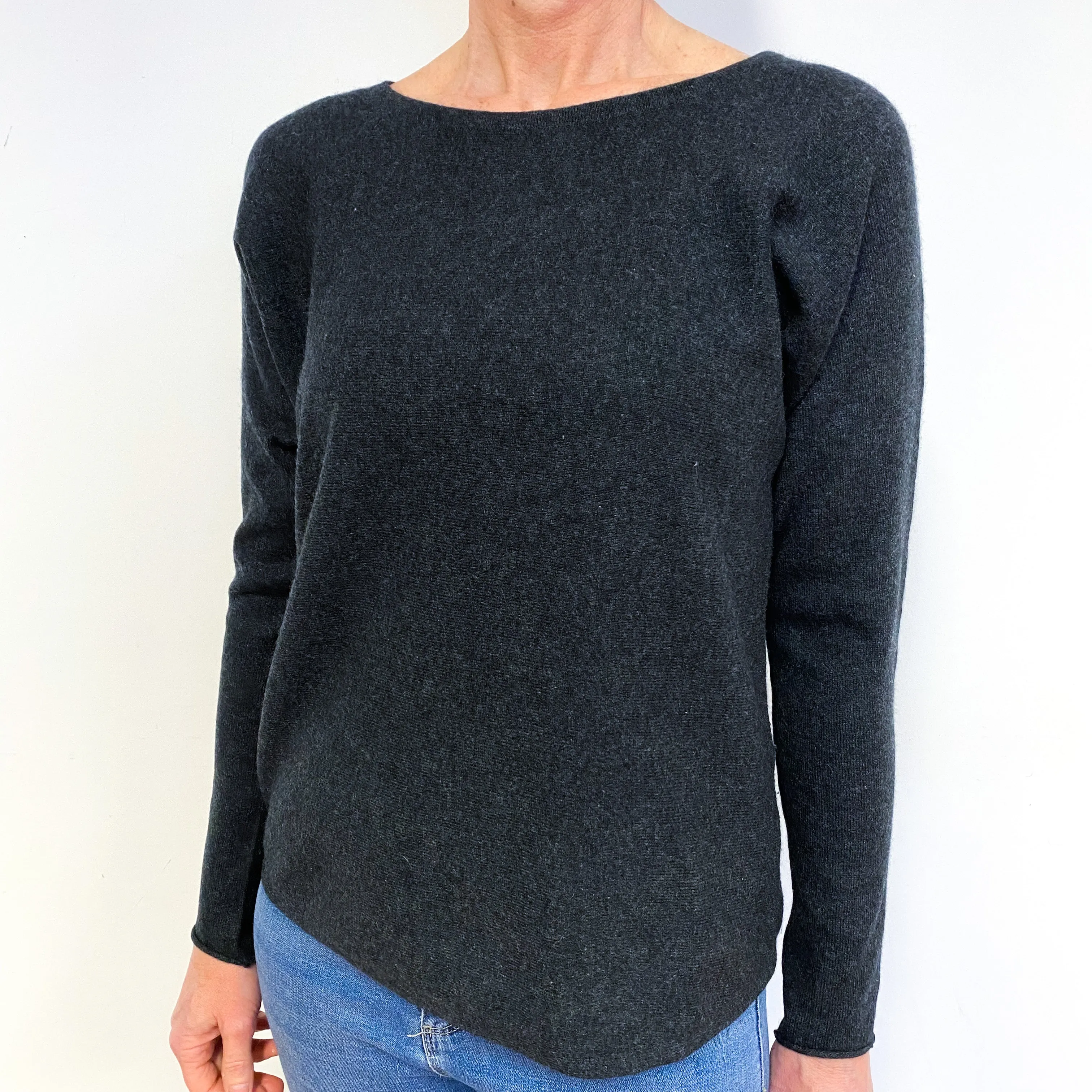 Dark Charcoal Grey Cashmere Crew Neck Jumper Medium