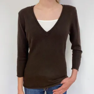Dark Chocolate Brown Cashmere V-Neck Jumper