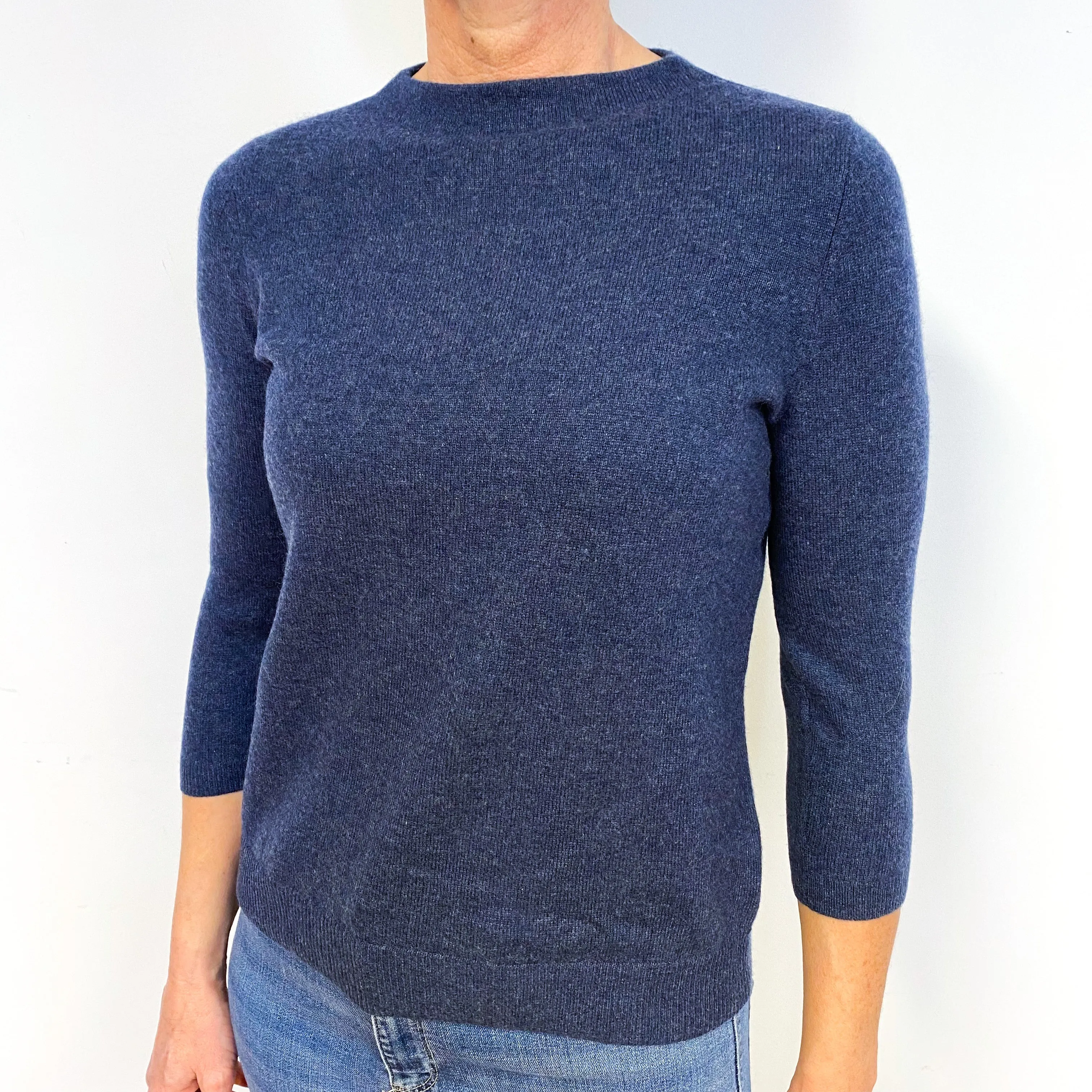 Dark Denim Blue Cashmere Crew Neck Jumper Medium