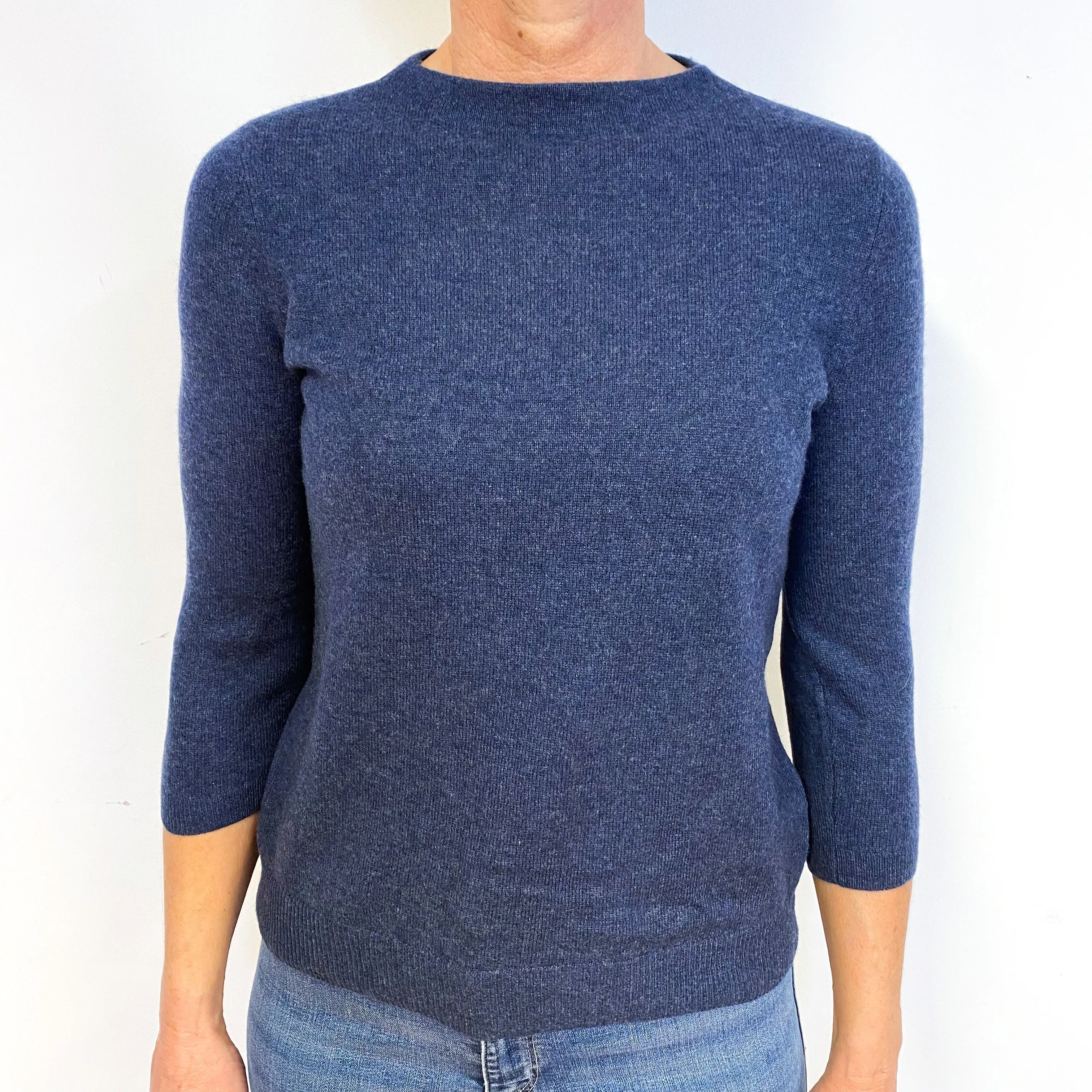Dark Denim Blue Cashmere Crew Neck Jumper Medium