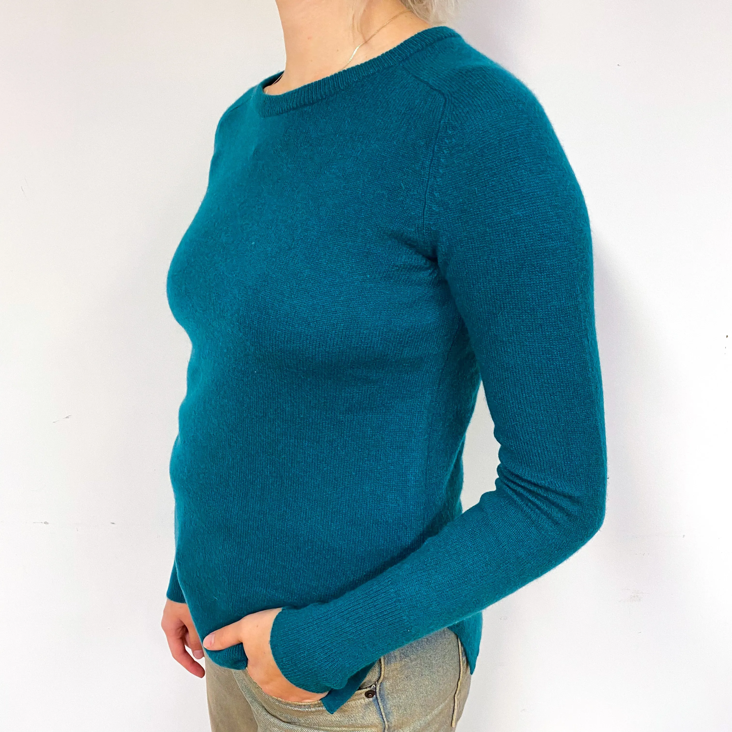 Dark Emerald Green Cashmere Crew Neck Jumper Small