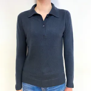 Dark Grey Cashmere Collared V-Neck Jumper Extra Small