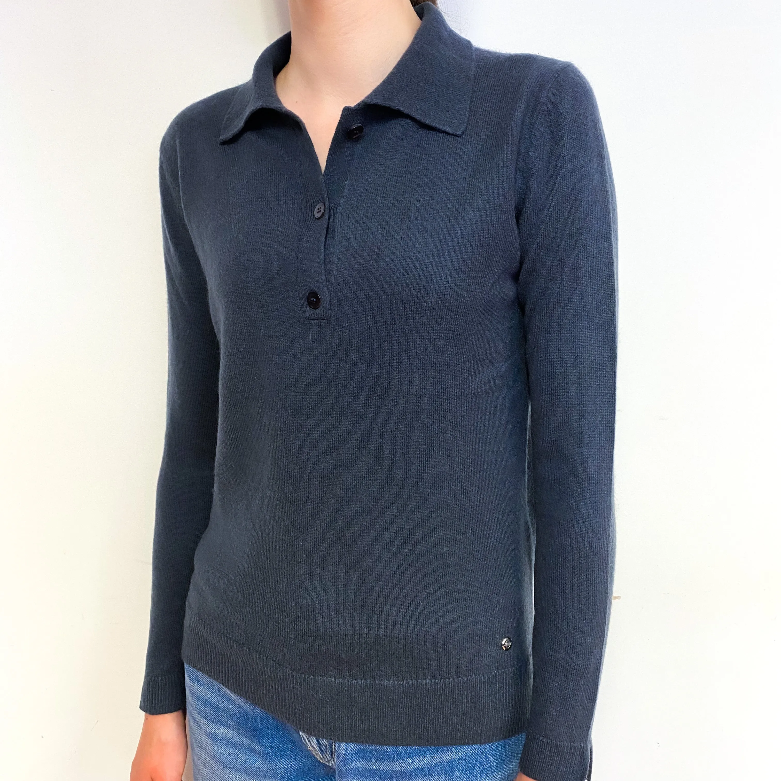 Dark Grey Cashmere Collared V-Neck Jumper Extra Small
