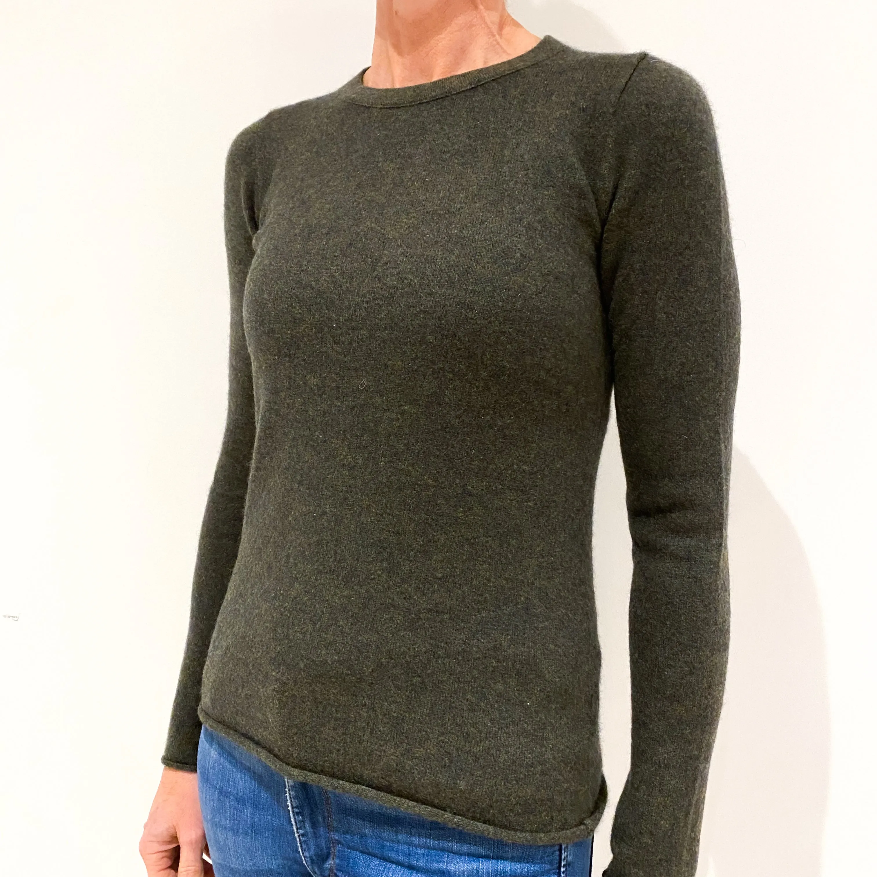 Dark Moss Green Cashmere Crew Neck Jumper Small