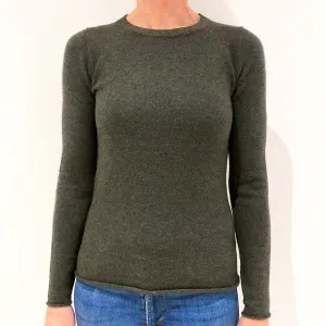Dark Moss Green Cashmere Crew Neck Jumper Small