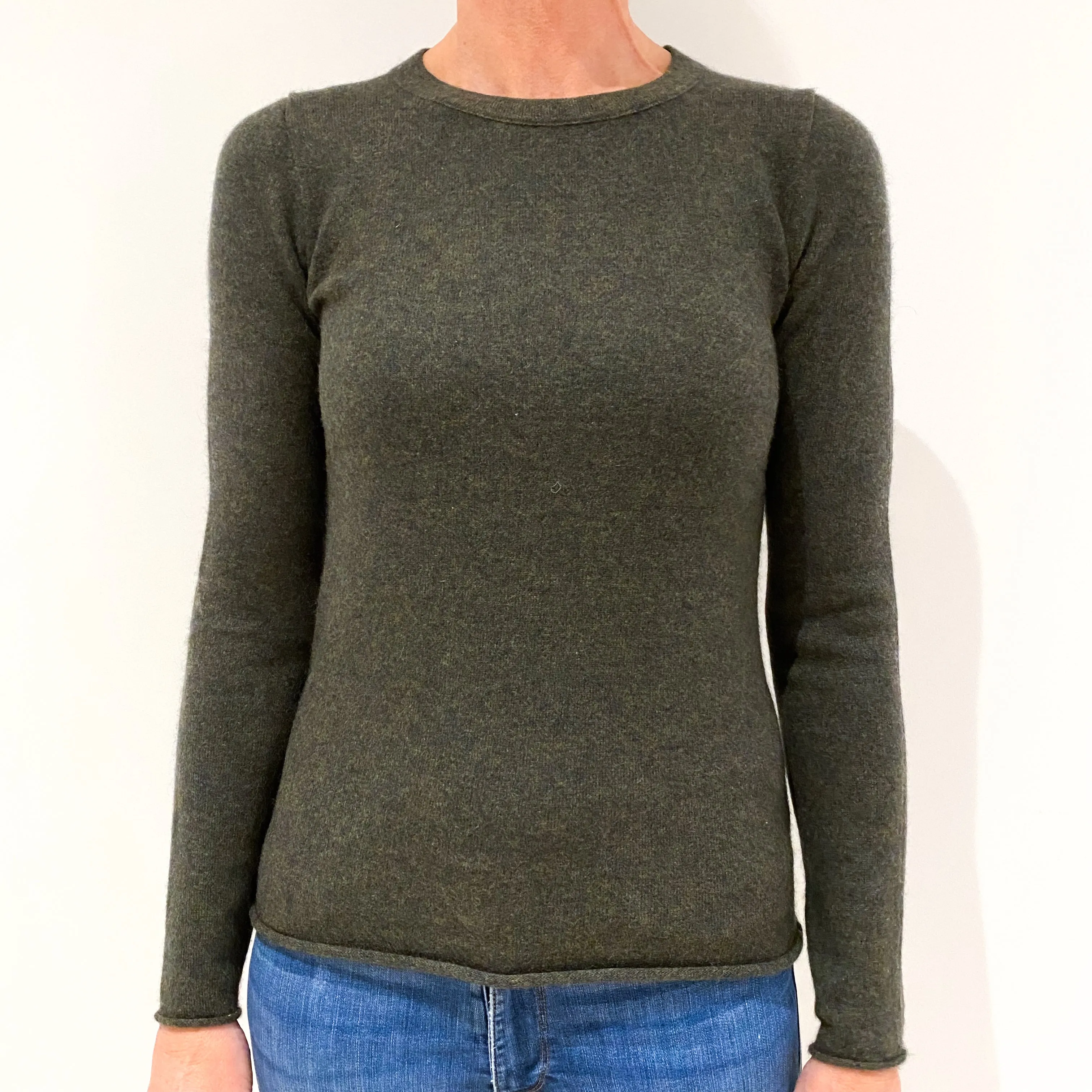 Dark Moss Green Cashmere Crew Neck Jumper Small