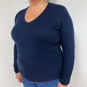 Dark Navy Blue Cashmere V-Neck Jumper Extra Large