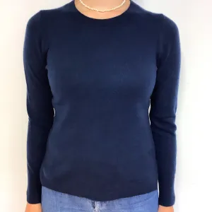 Dark Navy Split Hem Cashmere Crew Neck Jumper Small