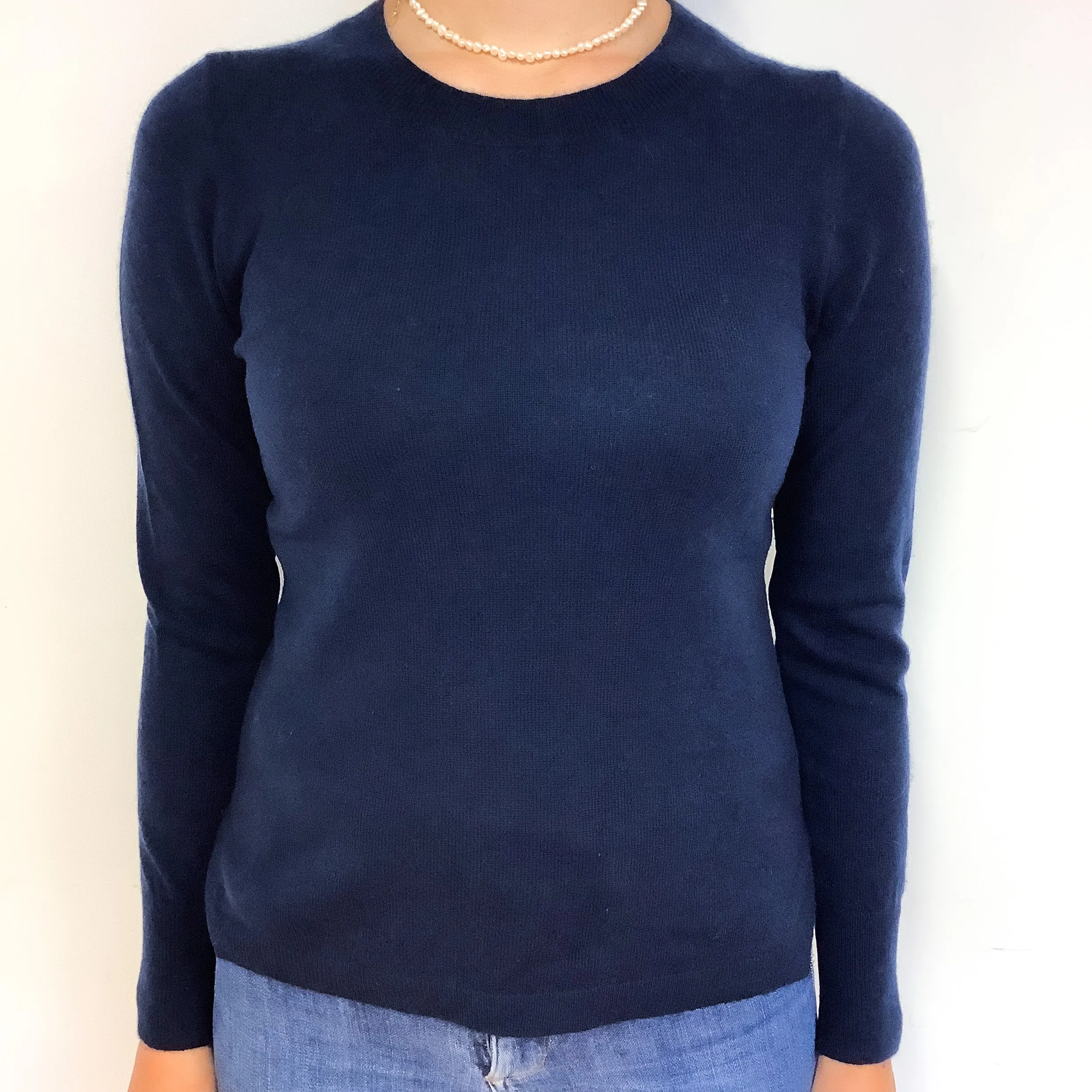Dark Navy Split Hem Cashmere Crew Neck Jumper Small