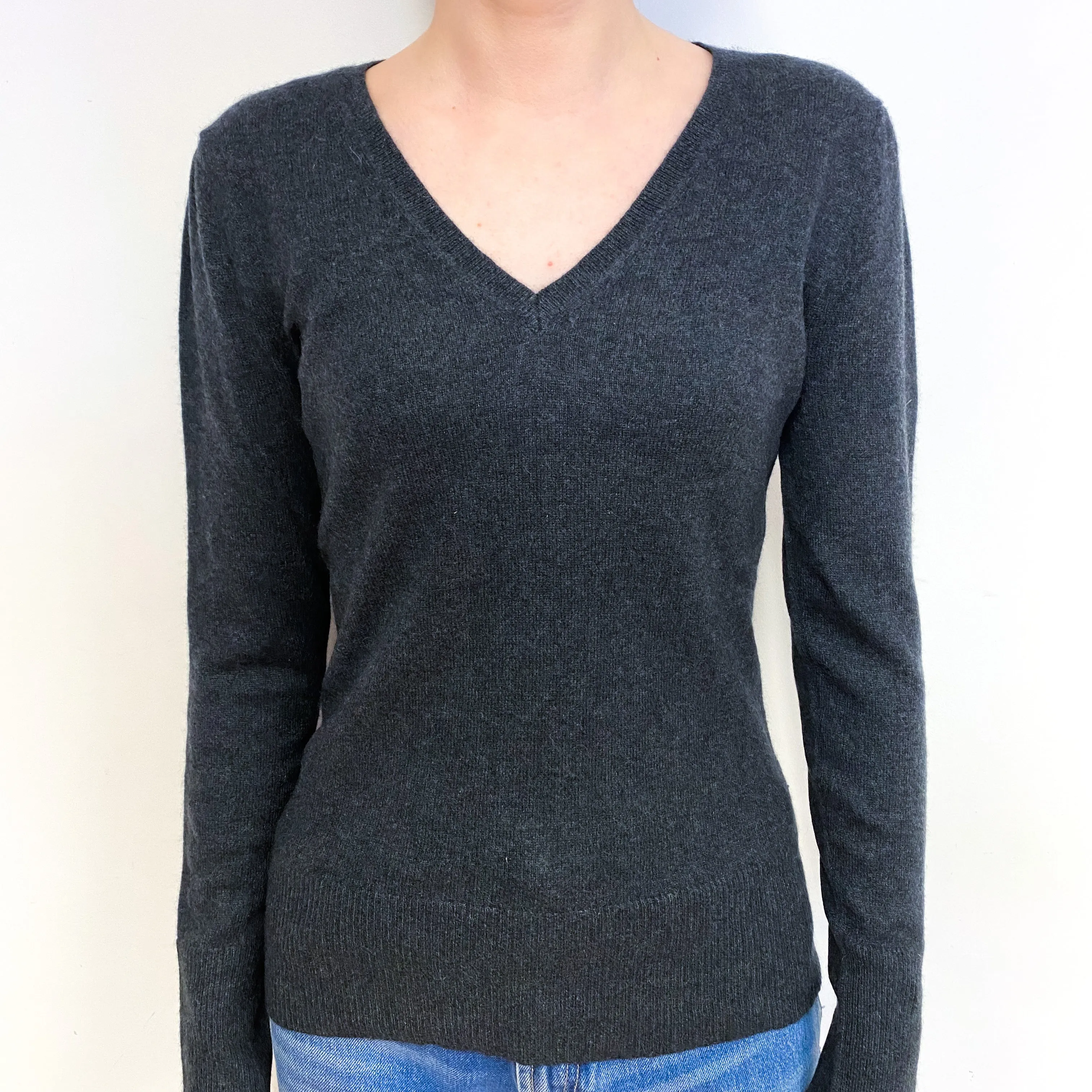 Dark Slate Grey Cashmere V-Neck Jumper Extra Small