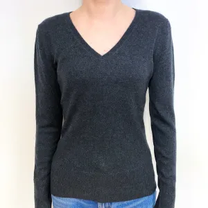 Dark Slate Grey Cashmere V-Neck Jumper Extra Small