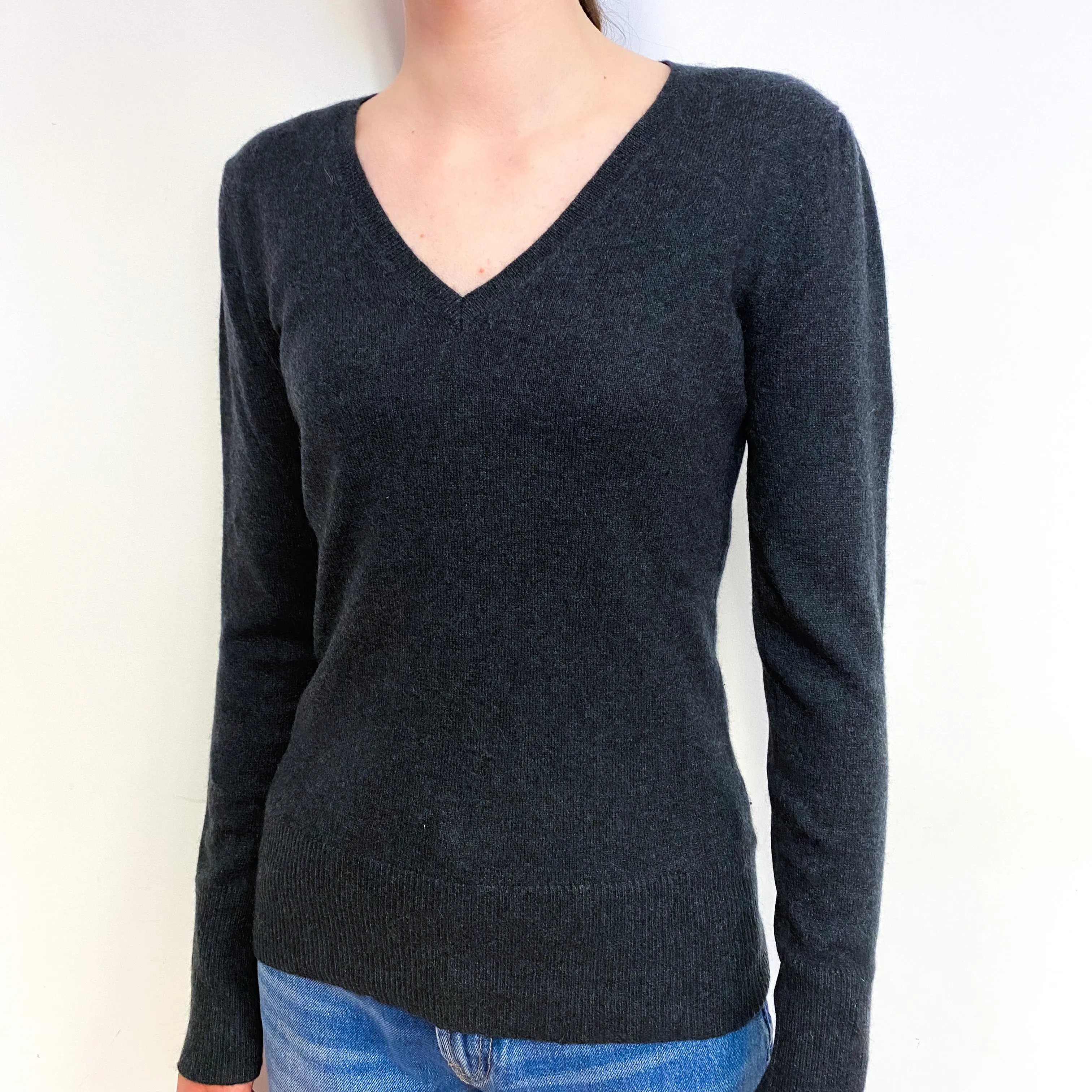 Dark Slate Grey Cashmere V-Neck Jumper Extra Small