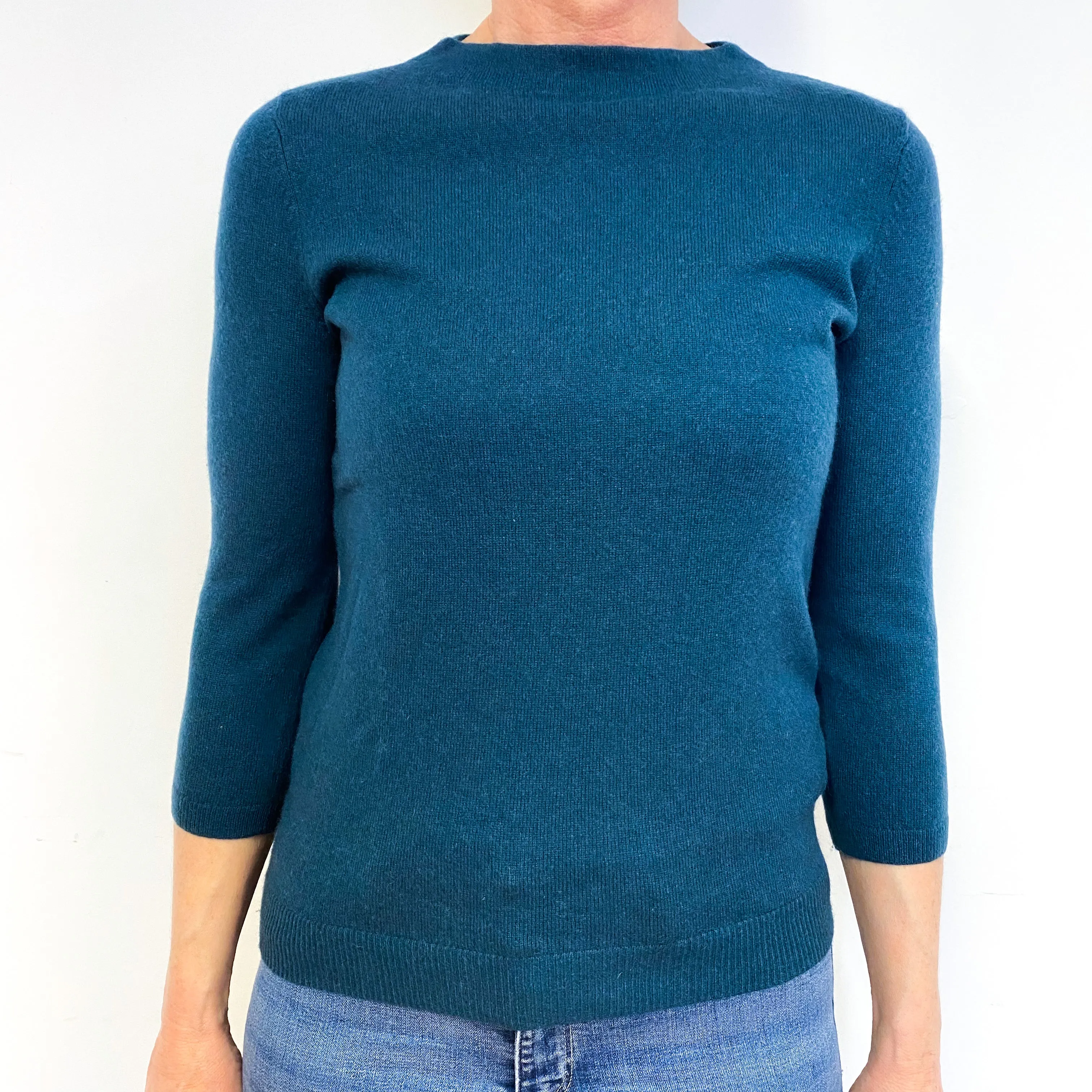 Dark Teal Green Cashmere Crew Neck Jumper Medium/Petite