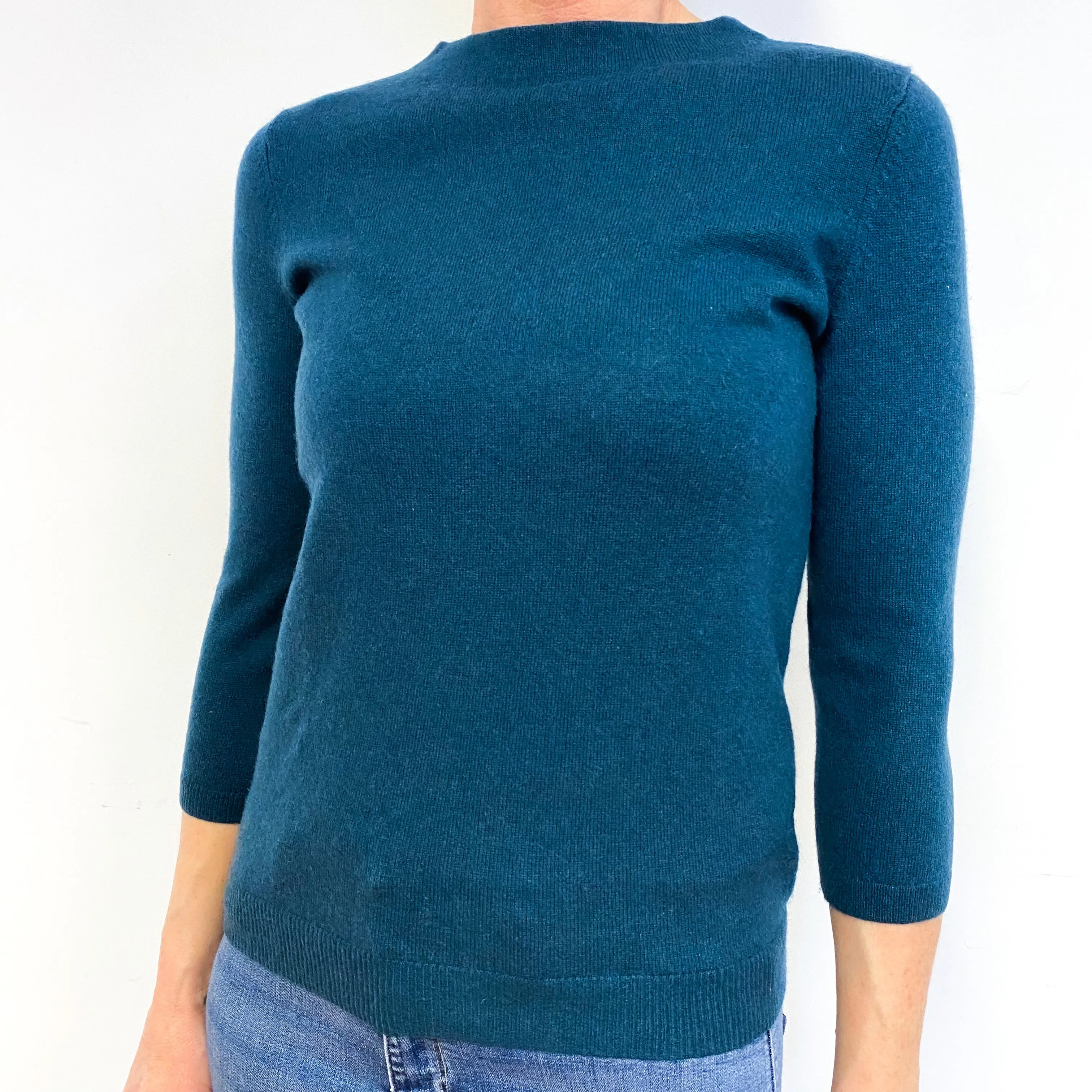 Dark Teal Green Cashmere Crew Neck Jumper Medium/Petite