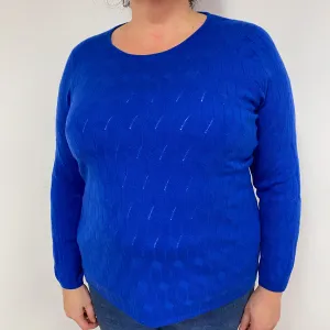 Deep Blue Lace Knit Cashmere Crew Neck Jumper Extra Large