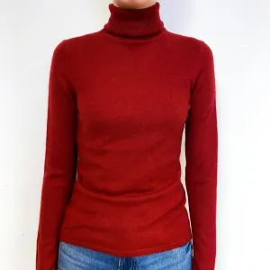 Deep Brick Red Cashmere Polo Neck Jumper Extra Small