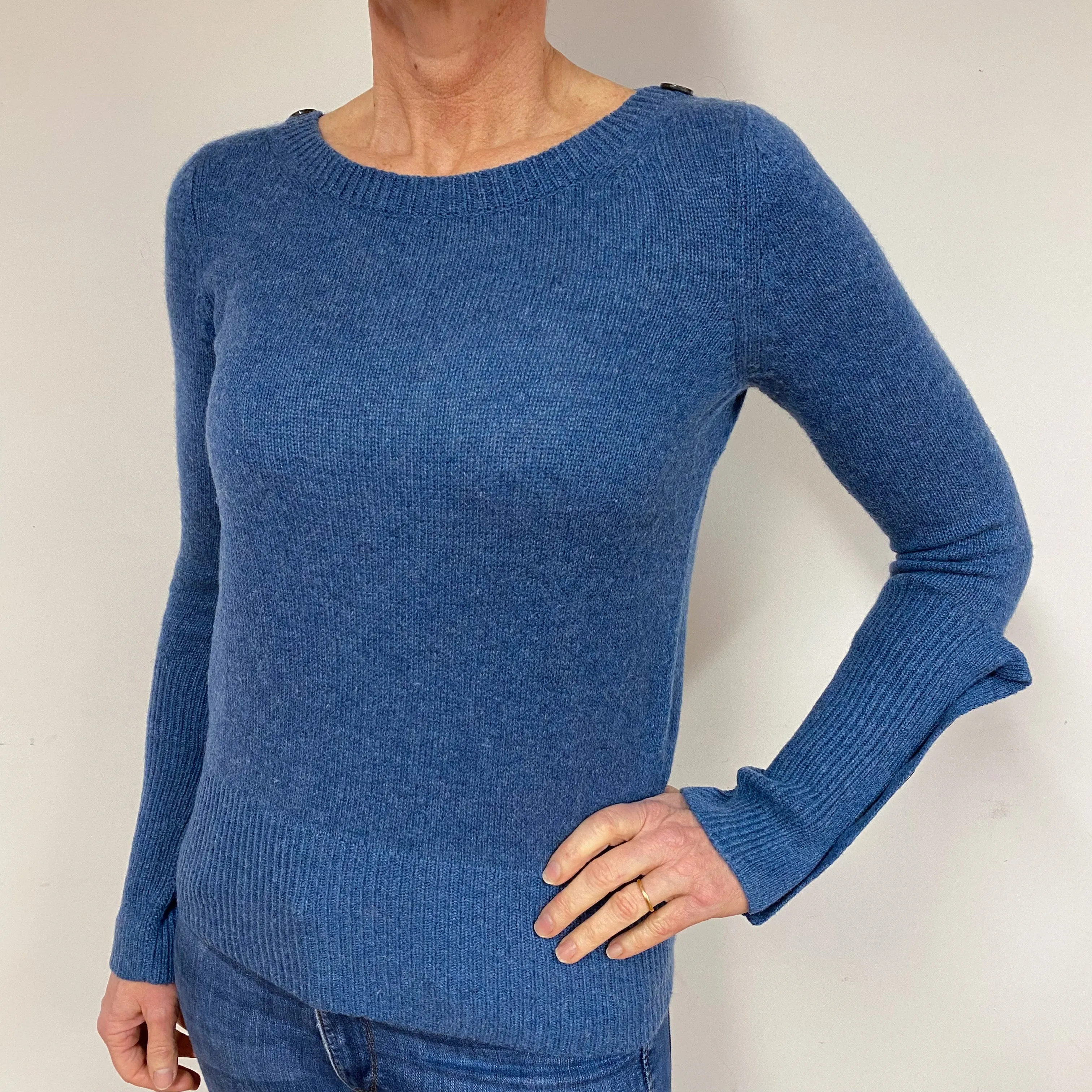 Deep Denim Blue Cashmere Crew Neck Jumper Medium