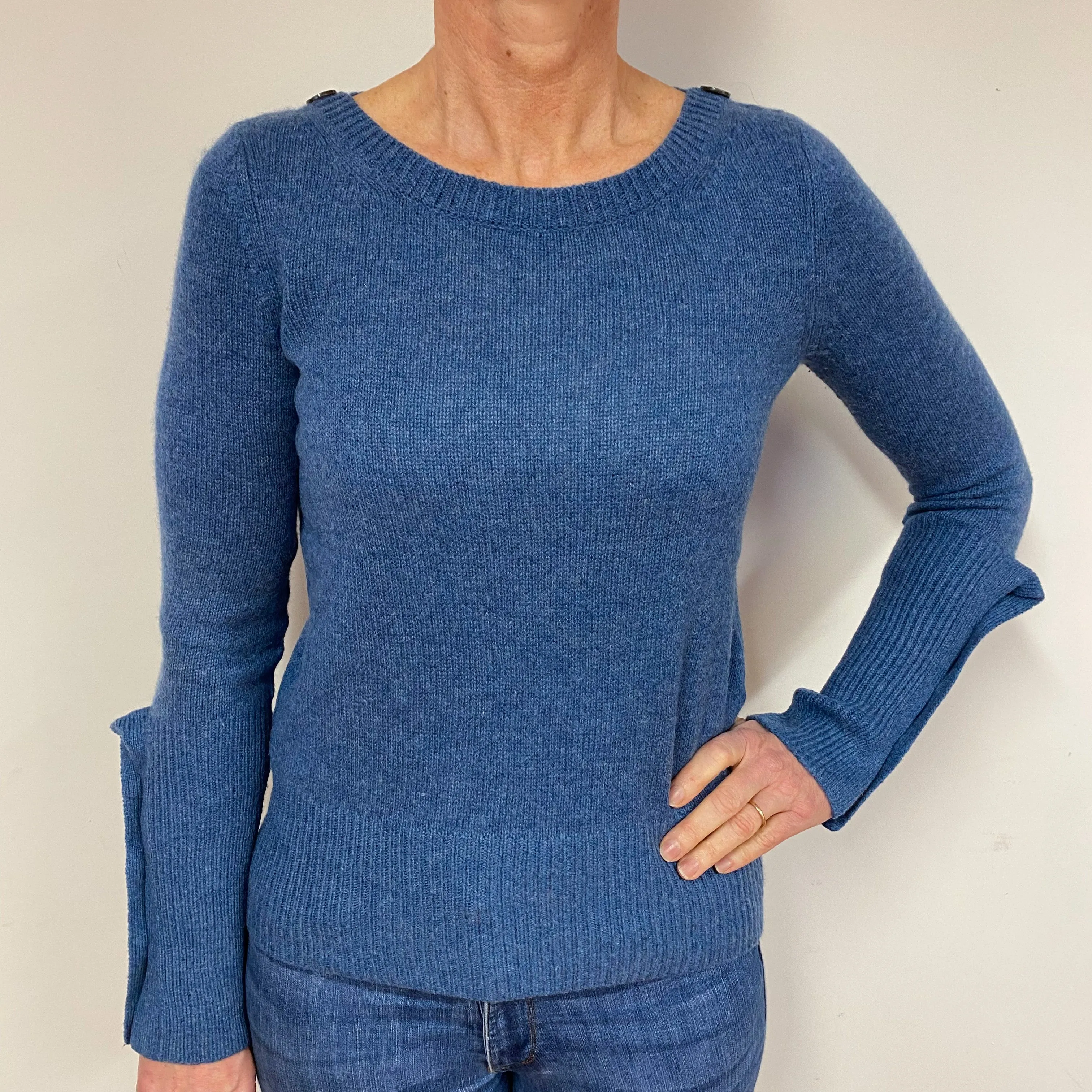 Deep Denim Blue Cashmere Crew Neck Jumper Medium