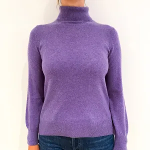 Deep Lavender Purple Cashmere Polo Neck Jumper Small
