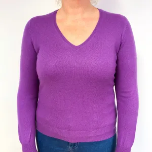 Deep Lilac Purple Cashmere V-Neck Jumper Large